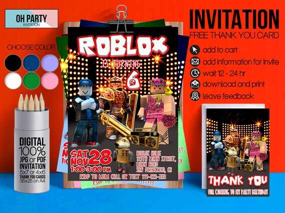 Roblox Birthday Party Invitation Digital Or Printed Etsy - 