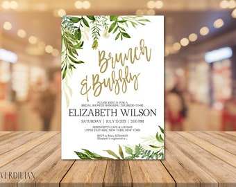 Brunch and Bubbly Bridal Shower Invitation, Greenery Bridal Shower Invite,Wedding Shower,Wedding Printable DIY PDF Instant Download|VRD150GF