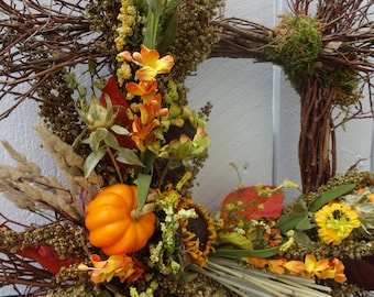 Square Twig Wreath Natural Wreath Autumn Wreath Indoor Wreath Thanksgiving Wreath Dried Flower Wreath