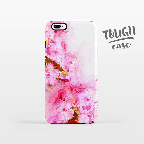 Watercolor Floral Phone Case iPhone 8 Plus Case iPhone X Case iPhone 7 Case iPhone 8 Case iPhone 6 Plus Case 6s 5s 5c 5 4 Pink Flowers TOUGH