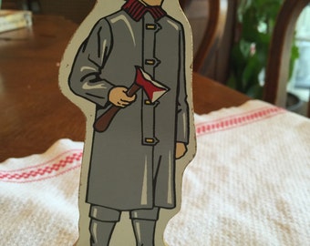 Vintage Guidecraft Community Helpers; Wooden; Fireman, 5" Tall