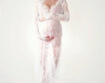 FREE SHIPPING to CANADA Lace Maternity Dress/ Maternity Gown/ Milk Bath Gown
