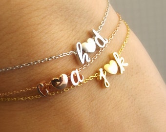 Double Initial Bracelet,Silver Rose Gold 16k Gold Plated ,Initials Bracelet,Heart Bracelet,Bridal Bracelet,Valentines Gift,Two 2 Initials