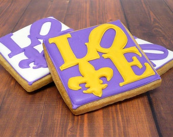 Decorated Cookies - Mardis Gras - Fleur de Lis - Love - 1 dozen