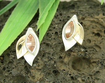 Earrings silver with gold 585 / - and tourmaline