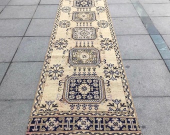 Turkish handmade Rug Runner/Vintage Rug Runner/Area Rug Runner/Bohemian Rug Runner/Aztec Rug Runner/Oushak Rug Runner/3'1X11'6Feet/95X355Cm