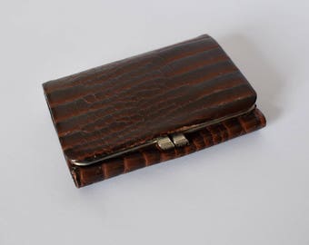 Vintage faux leather wallet with crocodile print shape purse kisslock coin credit cards Portemonnaie Accessoire retro snake