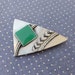 Vintage JJ Native American style brooch signed silver tone triangle Aztec