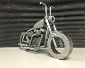 Harley sportster bobber with ape hangers welded motorcycle sculpture