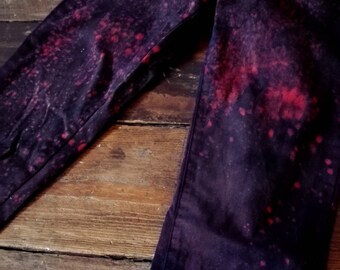 Hand dyed unique dark purple cosmic style denim leggins size XS