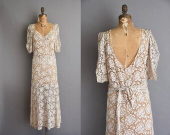 Rare 1930s ivory delicate lace art deco vintage wedding bridal dress. vintage 30s dress