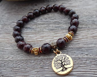 Faceted Garnet Bracelet, Meditation Bracelet, Yoga Bracelet, Wrist Mala, 1st Chakra Bracelet, Crystal Healing, Reiki infused