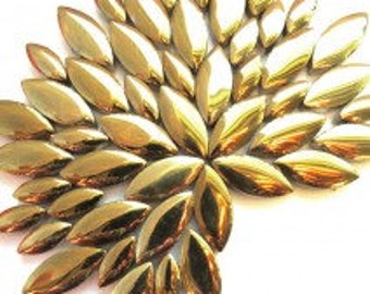 Gold Głazed Ceramic Petal Leaves Mix (35-40)//Mosaic Supplies//Mosaic Pieces//Crafts//Mosaic Tiles