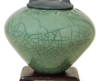 Keepsake Cremation Urn with wood stand 6.5in. x 7in.