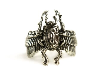 Egypt Scarab Ring Antique Silver Color Bronze Adjustable Ring Beetle Wrap Ring Boho Jewelry - FRI006