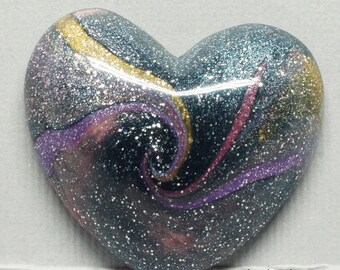 Galaxy Swirl Pink, Blue, Yellow and Purple Polymer Clay Heart Shaped Cabochon