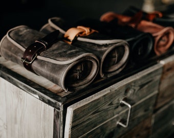 Leather Wash Roll Travel Toiletry bag by Kruk Garage Dopp kit Hanging wash bag Barber toiletry Travel case Mens gifts FREE PERSONALIZATION