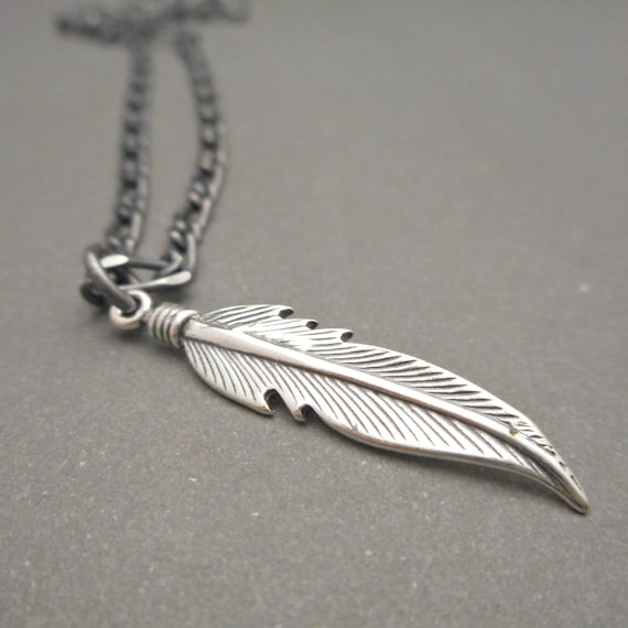 Mens Feather Necklace Mens Necklace Feather Pendant Mens