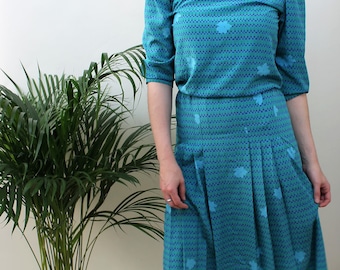 1980s Turquoise Drop Waist Dress Size UK 6/8, US 2/4, EU 34/36