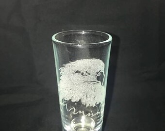 Bald Eagle shot glass or shooter glass- Eagle shot glass, hand etched glass, home decor, bird of prey, wild bird