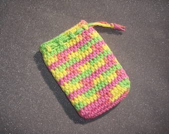 blue and white handmade cotton crochet soap saver soap sack -- 126