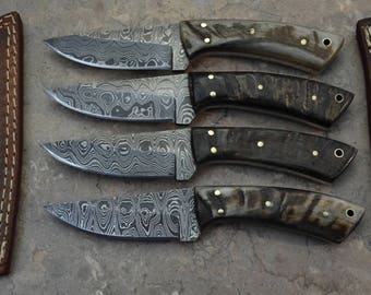 Damascus Steel Lot of 4 Hunting Knives (LT-63R)