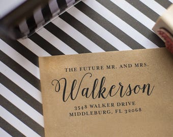 Save the Date address stamp - Future Mr. and Mrs. - Wedding Calligraphy Address Stamp - rubber stamp - Custom Wedding Stamp