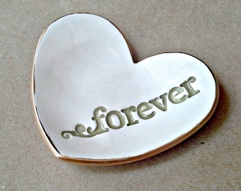 Ceramic Forever Heart Ring Holder Bowl white with gold edging