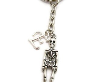 Skeleton Keychain Customized Human Skeleton Keychain Anatomy Keychain Halloween Keychain Halloween Lovers Initial Skeleton Keychain