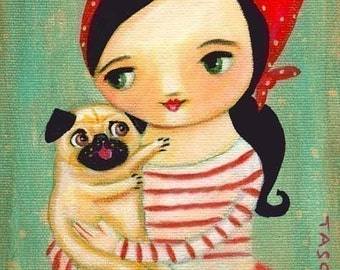 BABUSHKA and PUG dog happy PRINT made from tascha painting 7x5