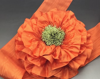 Orange Ribbon Flower Millinery Appliqué Giant Size