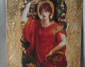 Painting in decoupage, painting with decoupage paper, gilded plaster frame, vintage style painting, vintage decoupage