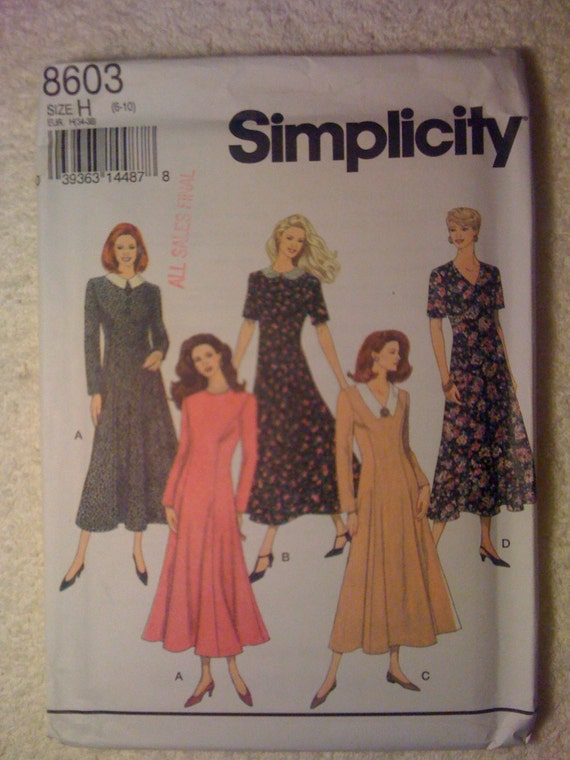 Simplicity 8603 Sewing Pattern 90s Uncut Misses and Miss Petite Dress Size 6-10