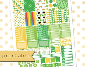 Printable Planner Stickers for use with Erin Condren Life Planner/St Patricks day/Weekly Planner Sticker Kit/Instant Download