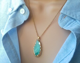 Agate Slice Necklace | Blue Agate Slice | blue agate necklace | boho necklace | agate pendant | blue necklace | gemstone necklace | stone