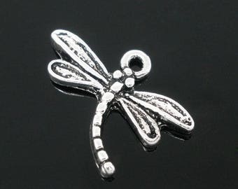 Lot 5 Dragonfly charms silver 15 * 17 mm