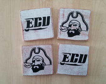 ECU Drink Coasters - ECU - East Carolina - Pirates - ECU Pirates Coasters - Wood Drink Coasters - Bar - Patio - Man Cave - Hand Stenciled