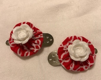 Fabric Fold Barrette Red & White