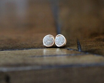 Tiny Druzy Studs , Small Post Earrings , Gold Filled , Sterling Silver , Rose Gold , Minimalist Champagne - Micros ( Sandpaper )