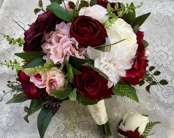 Wedding bouquet,Burgundy Blush Bridal bouquet,Silk Wedding flowers,burgundy bouquet,Wedding accessory,Blush wedding flowers,Burgundy bouquet
