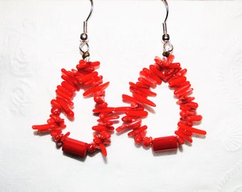 Red Coral Chip Earrings