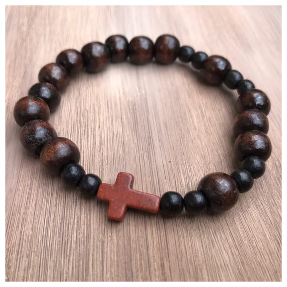 Men's Wood Beaded Rosary Bracelet/ Stretch Rosary Bracelet