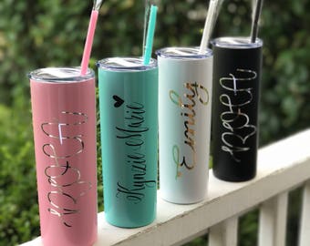 Personalized Tumbler, Stainless Steel Skinny Tumbler, Personalized Gift, Wedding Tumbler, Bridesmaid Custom Gift, Bridal Party Tumbler