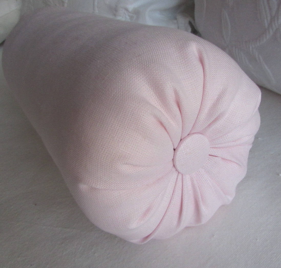 Pink Linen accent lumbar Bolster Pillow 6x14 6x16 6x18 6x20