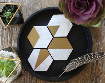 Or + marbre de Carrare mixte Geo hexagone Coasters