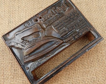 Large 1920's Letterpress Printing Block ~ Large Advertising Letterpress Printing Block ~ Copper Plate Printing Press Block ~ Lady Dover