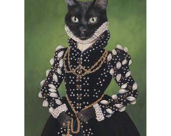 Black Cat Art Prints, Isabel, Black Cat Portrait, Cat Princess