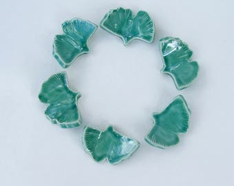 Ceramic ChopStick/ Pen Rests, Ginkgo Set of Six Hand Made