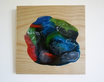 Resin wood wall piece // Abstract // Wall Hanging // Wood Piece // Multicolour // Resin Artwork