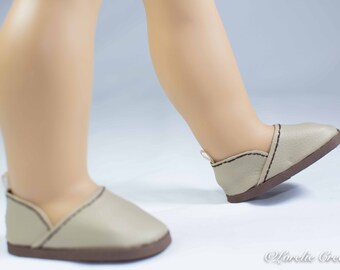 18 Inch Doll SHOES Flats ESPADRILLES in Beige Taupe Faux Leather for doll like American Girl